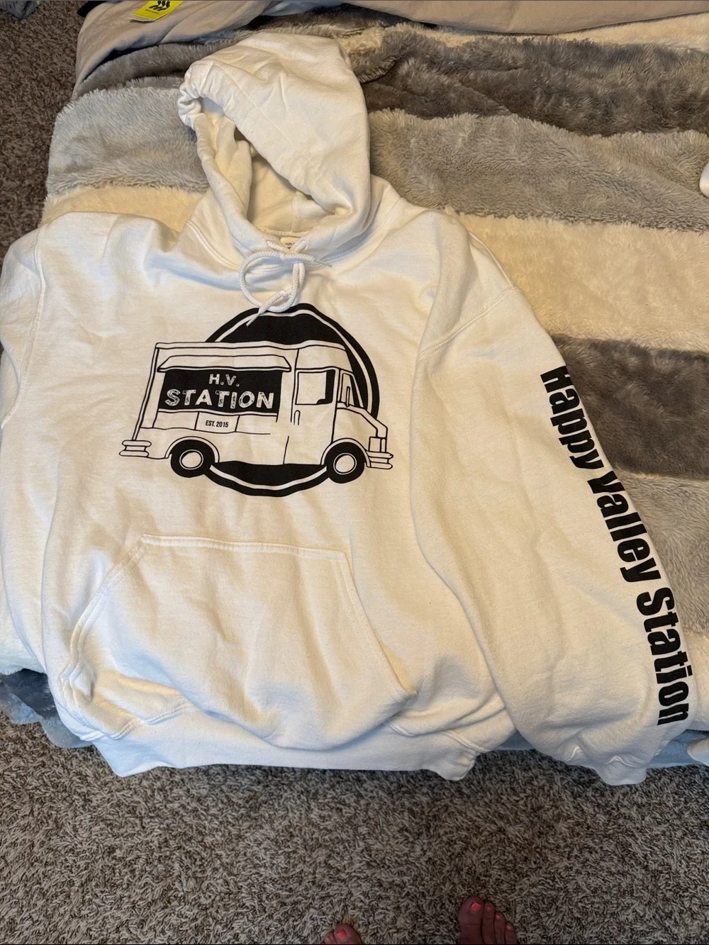 Gildan White Hoodie with Black Food Truck Graphic - Picture 2 of 3